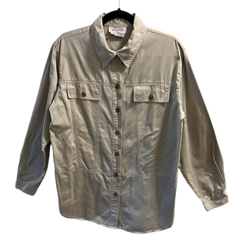 Nicole Summers, Button Down, Long Sleeve Top, Green womens L - Picture 6 of 7